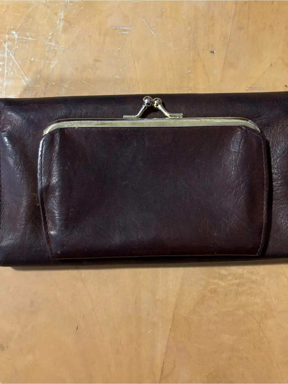 Vintage Buxton Dark Brown Leather Envelope Wallet with Embossed Crest